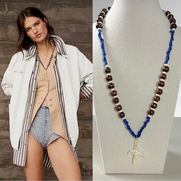 Free People Jewelry - Free People Ariana Ost Easy Does It Pearl Cross Strand Necklace Bohemian Beach